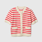 Heavy Cotton Cardigan Tee Cream Crimson Stripe