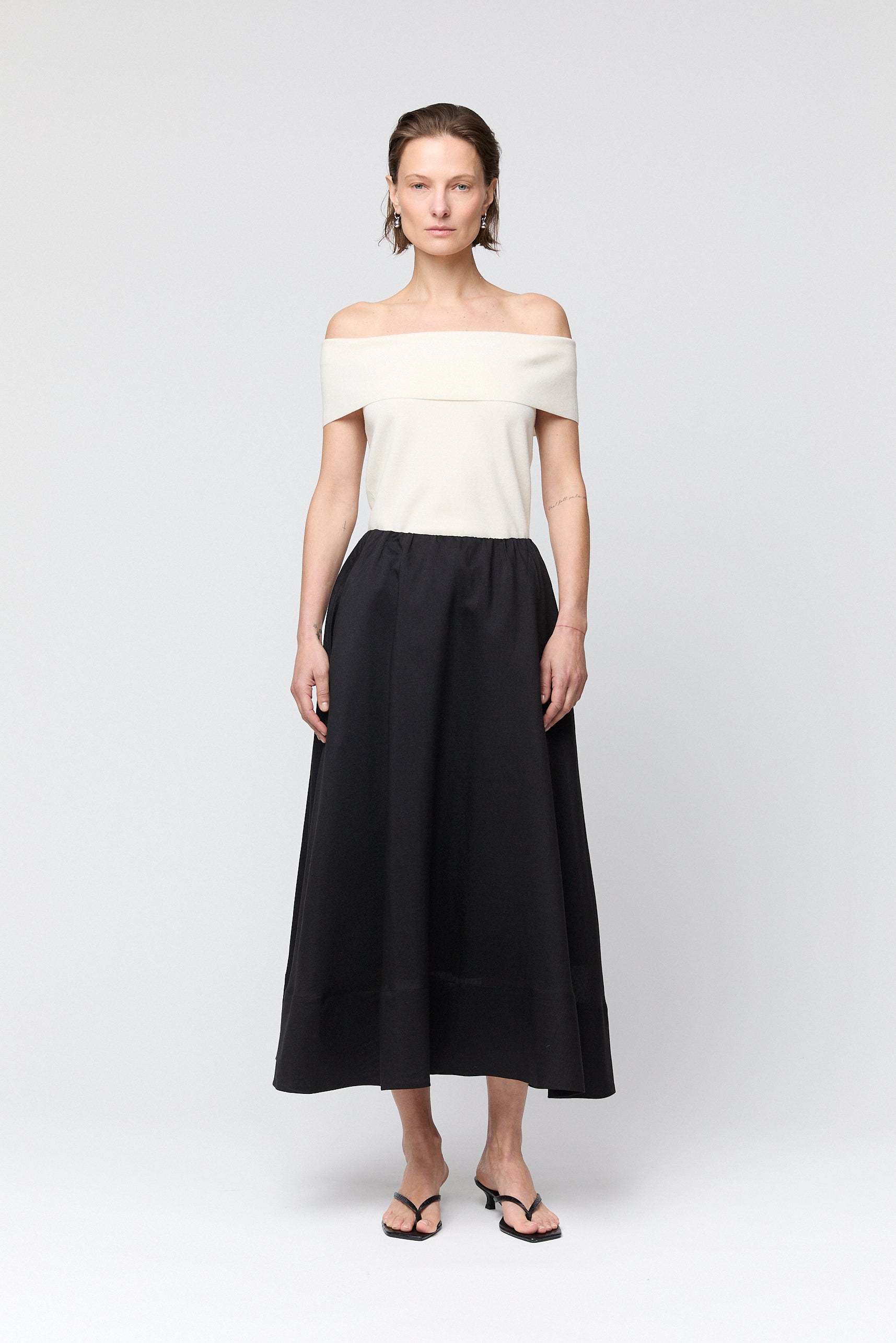 Compact Knit Off Shoulder Top Macadamia