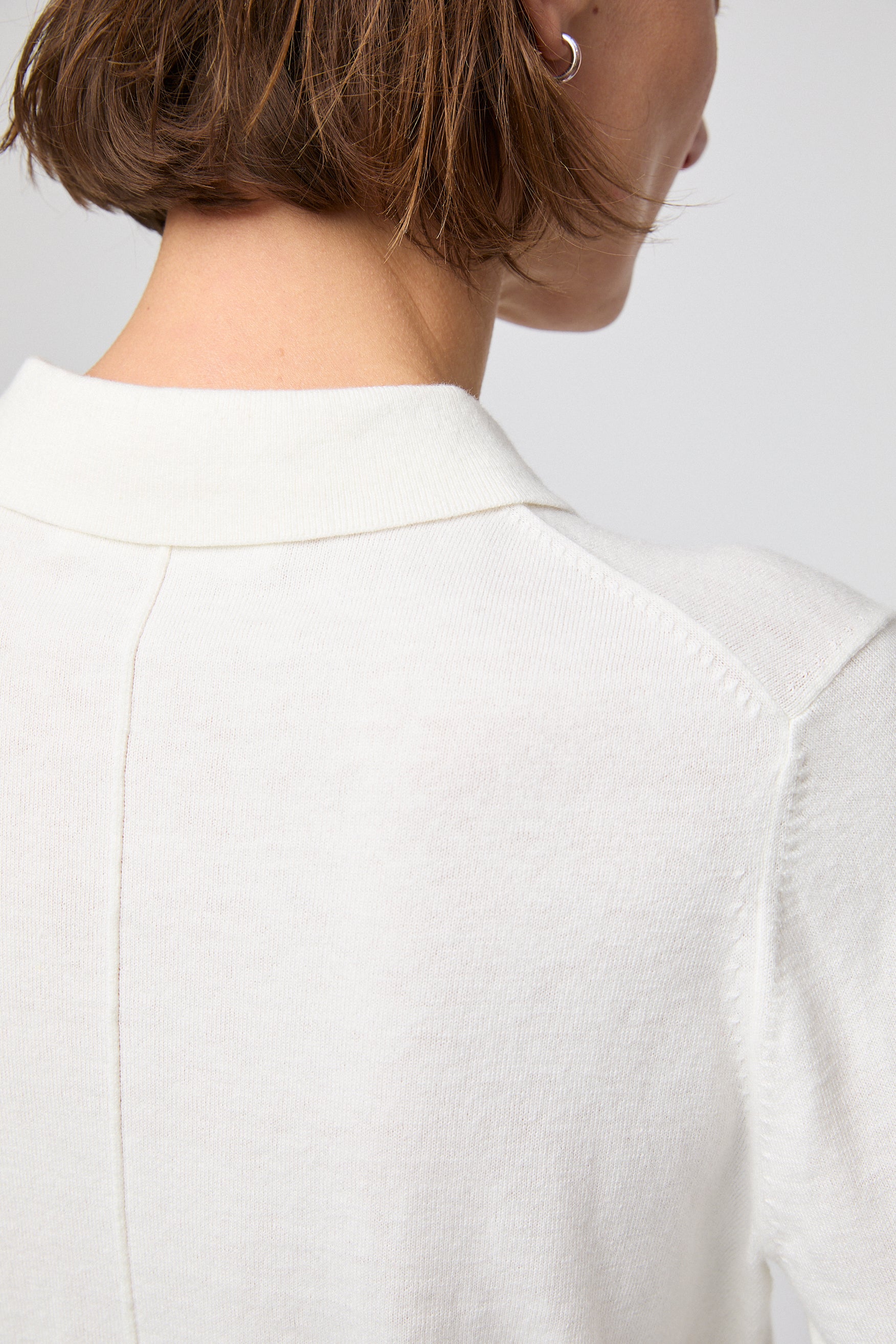 Cotton Silk Collared Cardigan Cream