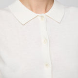 Cotton Silk Collared Cardigan Cream