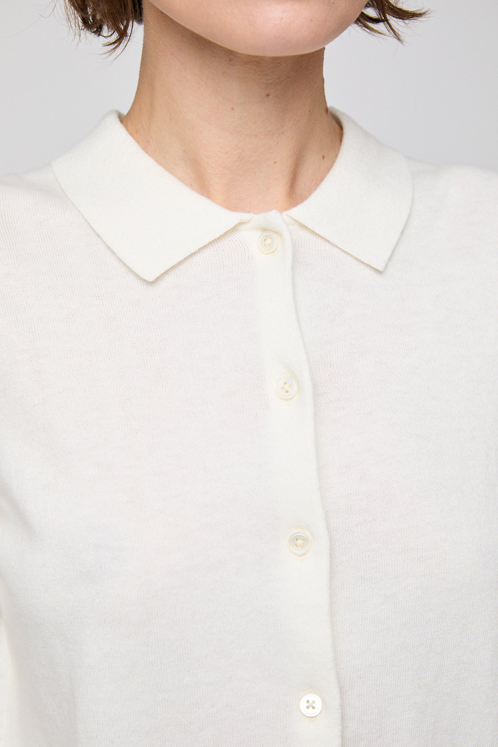 Cotton Silk Collared Cardigan Cream