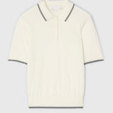 Knit Polo Tee Cream Pinstripe
