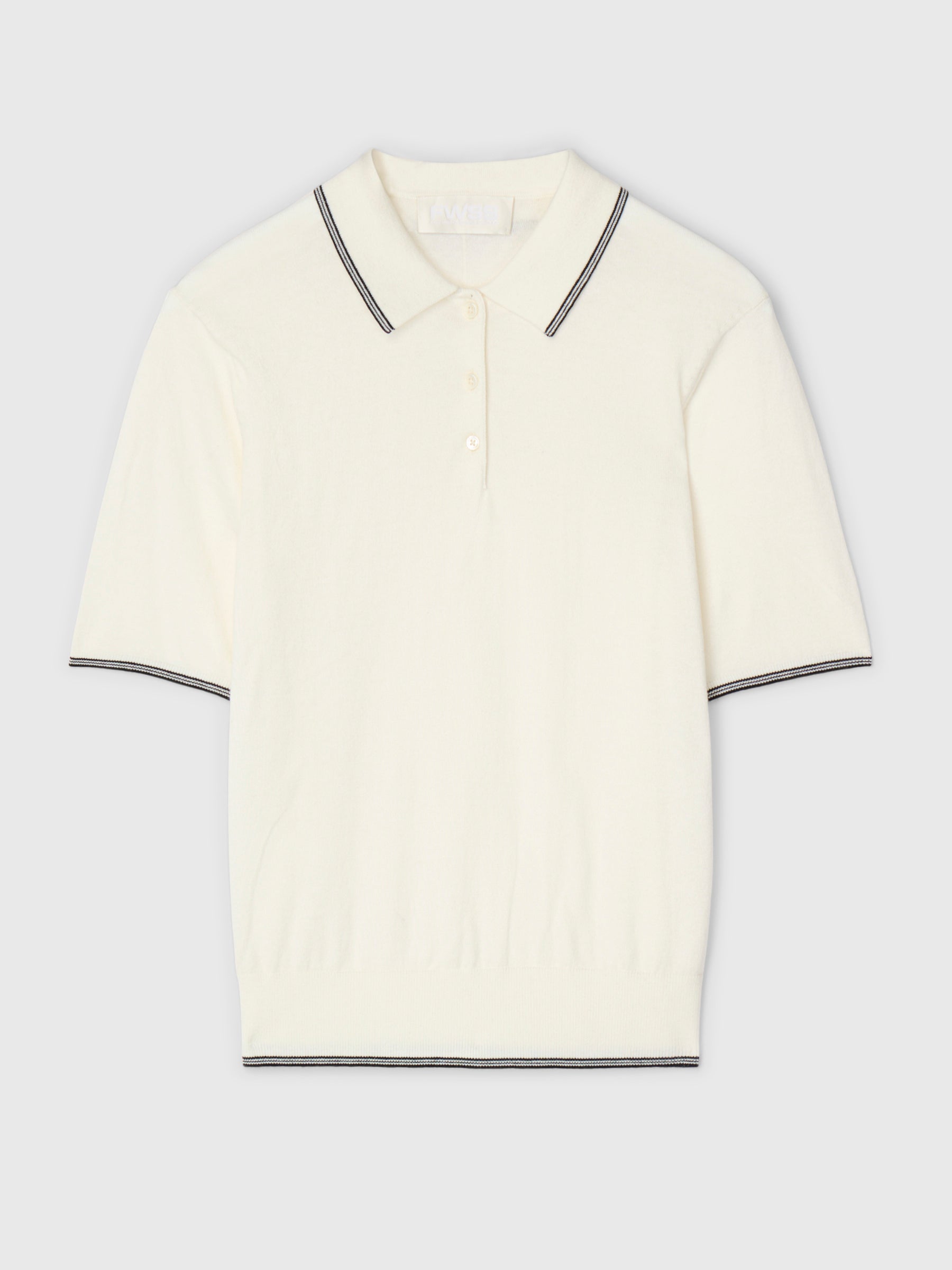 Knit Polo Tee Cream Pinstripe
