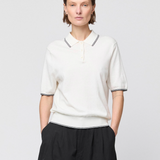 Knit Polo Tee Cream Pinstripe