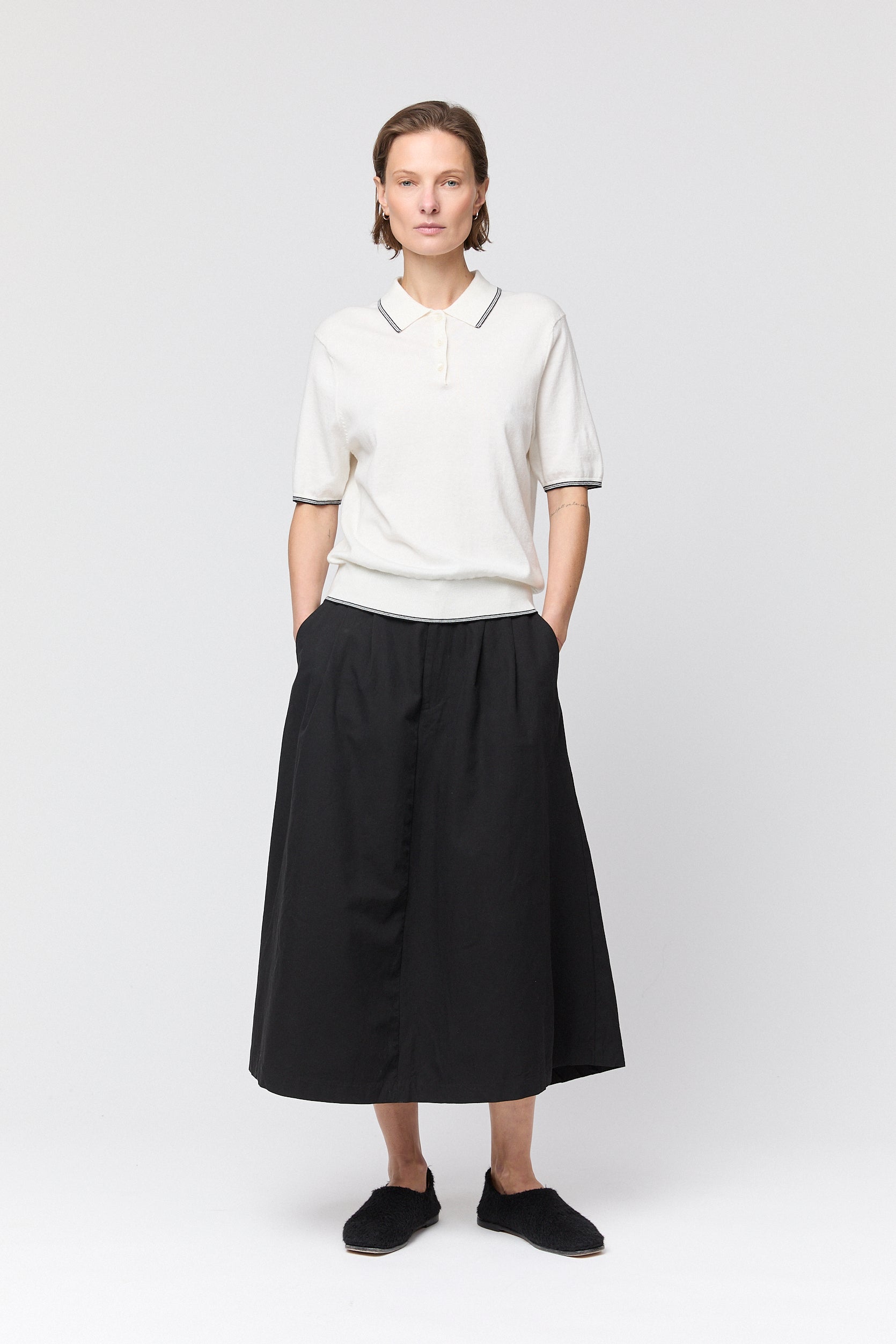 Knit Polo Tee Cream Pinstripe