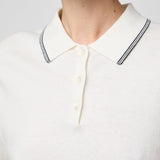 Knit Polo Tee Cream Pinstripe