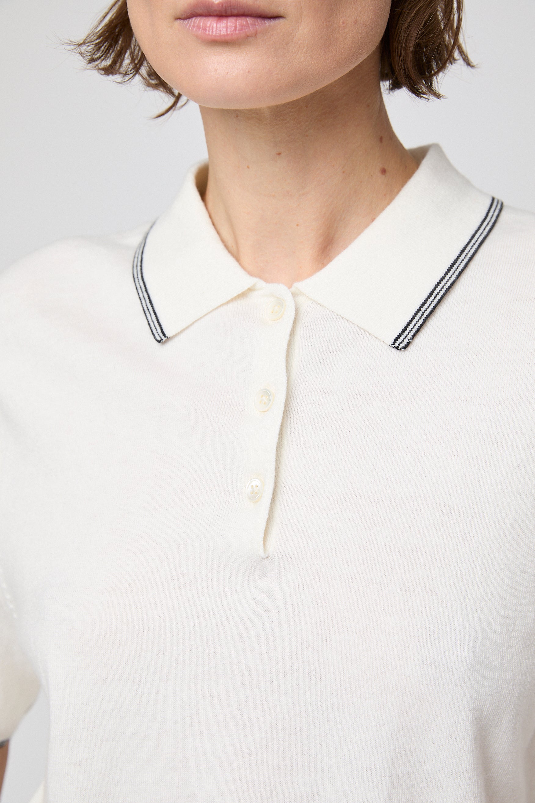 Knit Polo Tee Cream Pinstripe