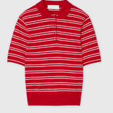 Knit Polo Tee Crimson Cream Stripe