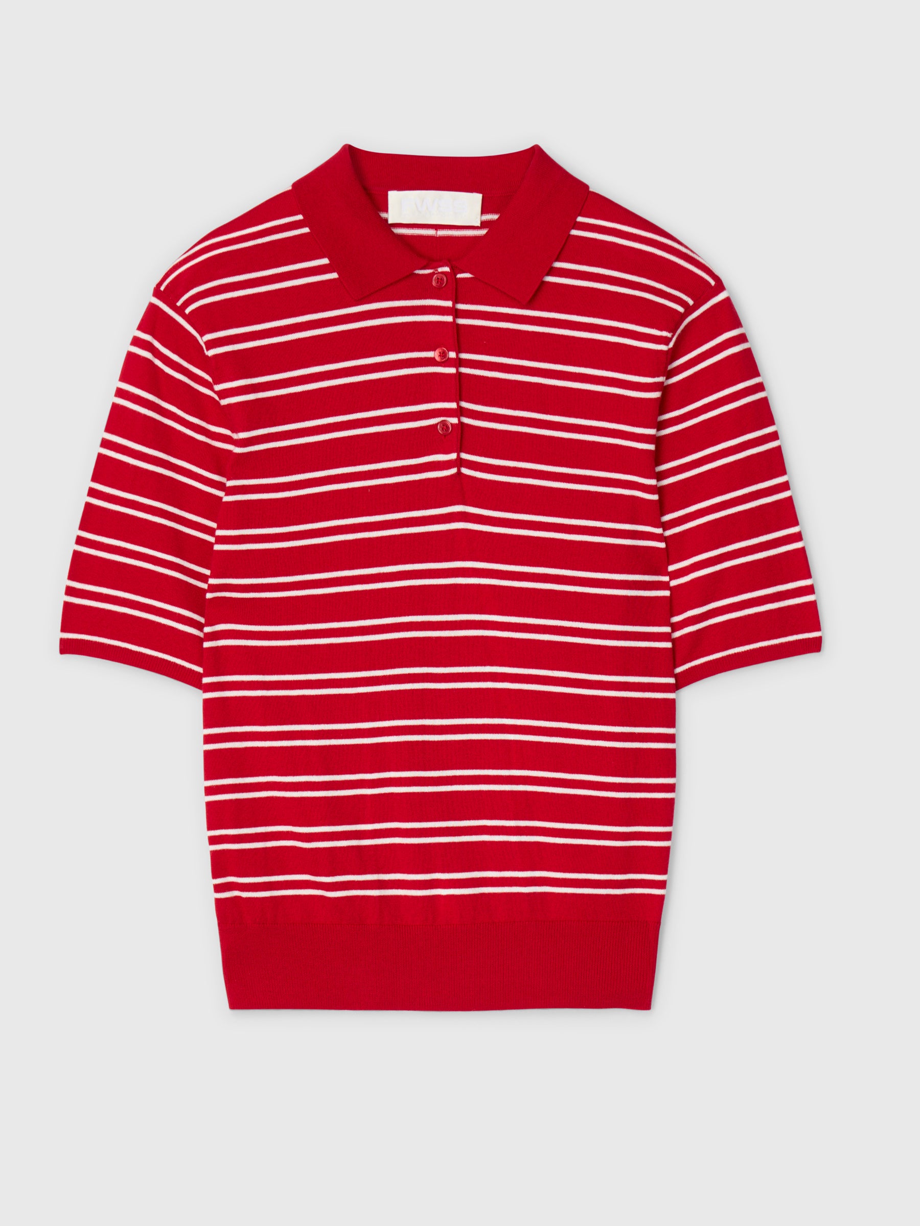 Knit Polo Tee Crimson Cream Stripe