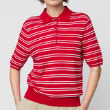 Knit Polo Tee Navy Cream Stripe