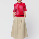 Knit Polo Tee Crimson Cream Stripe
