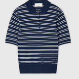 Knit Polo Tee Navy Cream Stripe