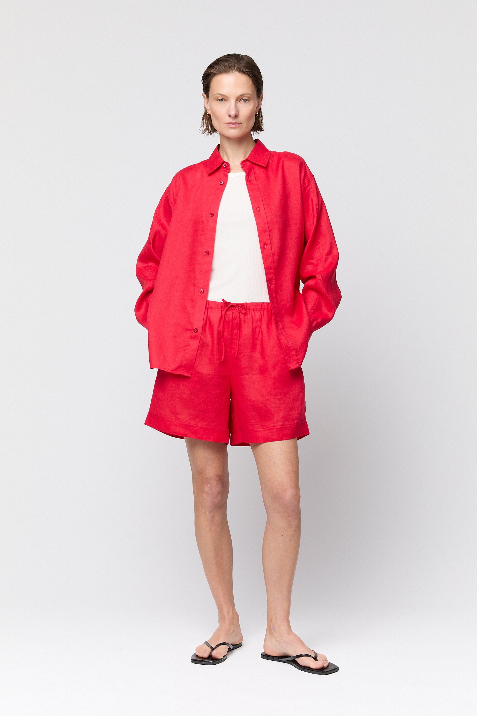 Linen Coastal Shirt Vivid Red