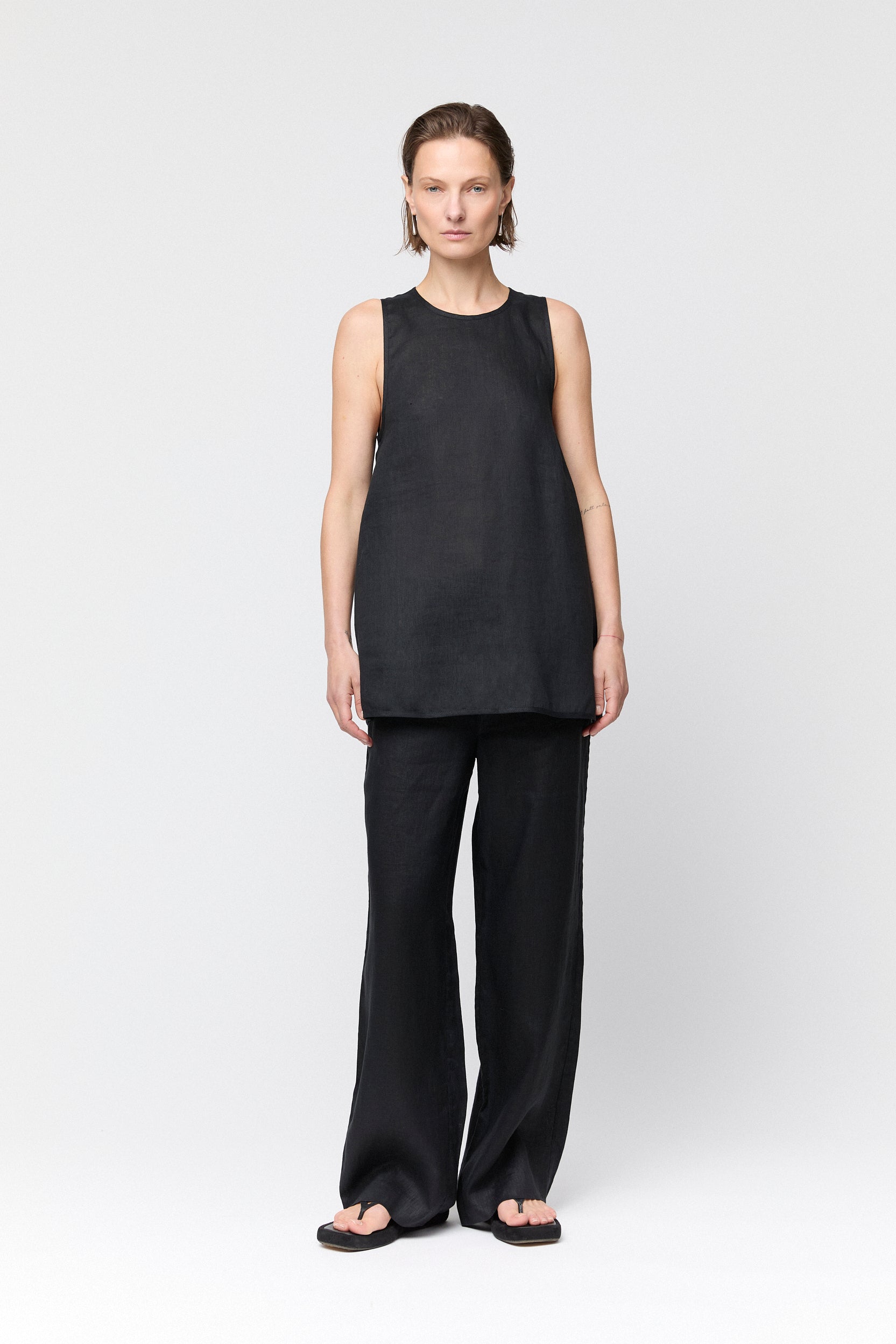 Linen Esplanade Top Jet Black