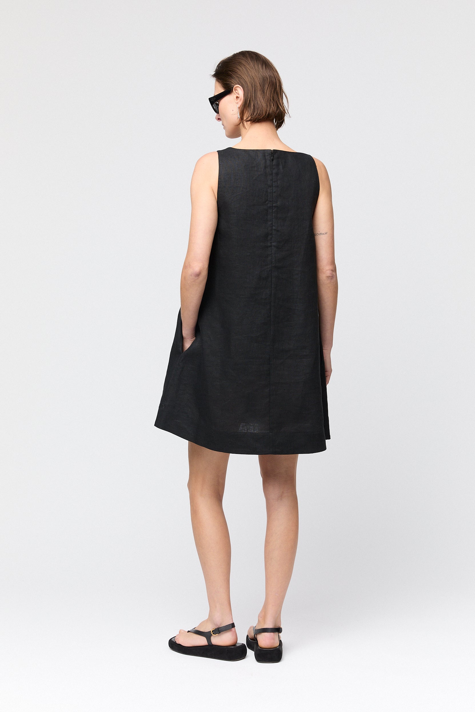 linen sheath dress with pockets Linen Shift Dress Jet Black – Fall Winter Spring Summer