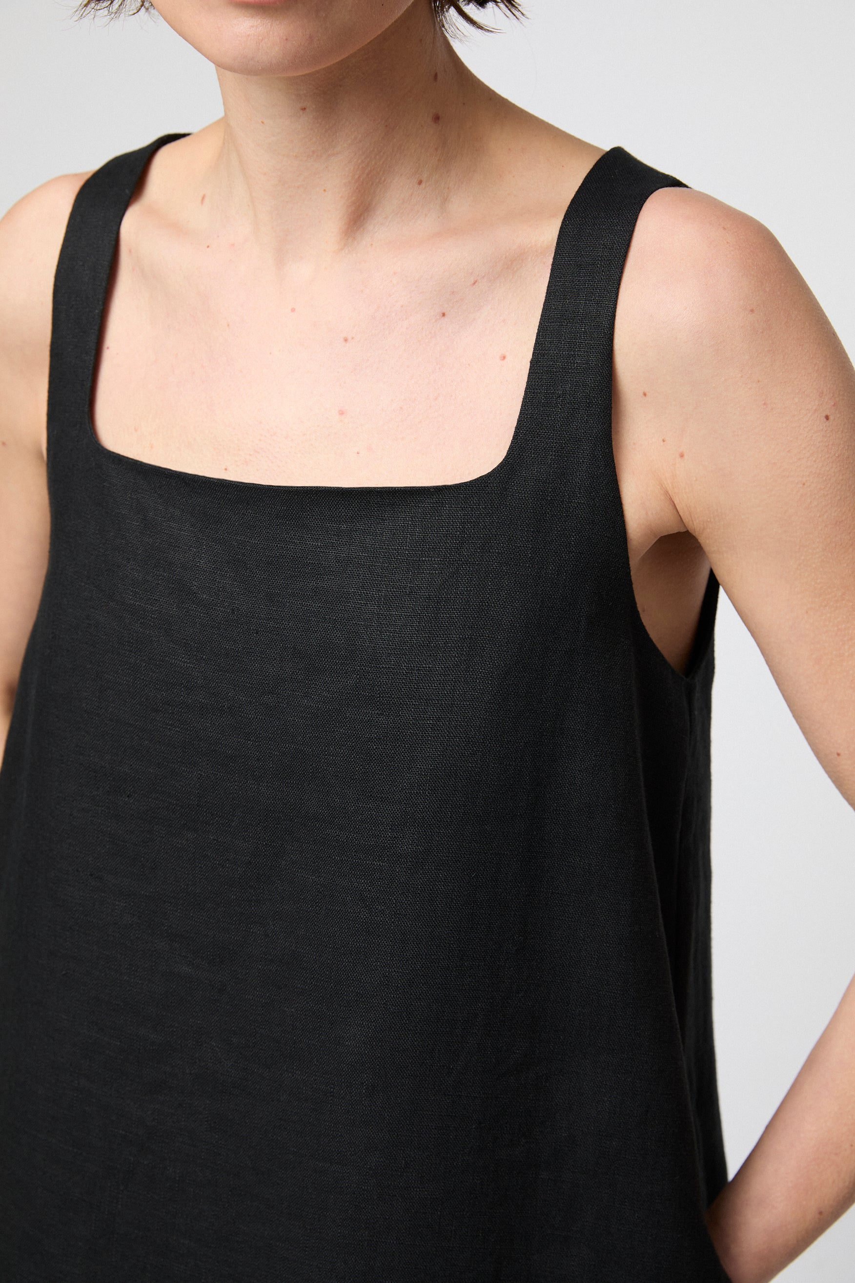 Linen Shift Dress Jet Black