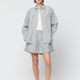 Poplin A-Line Shorts Olive and White Stripe