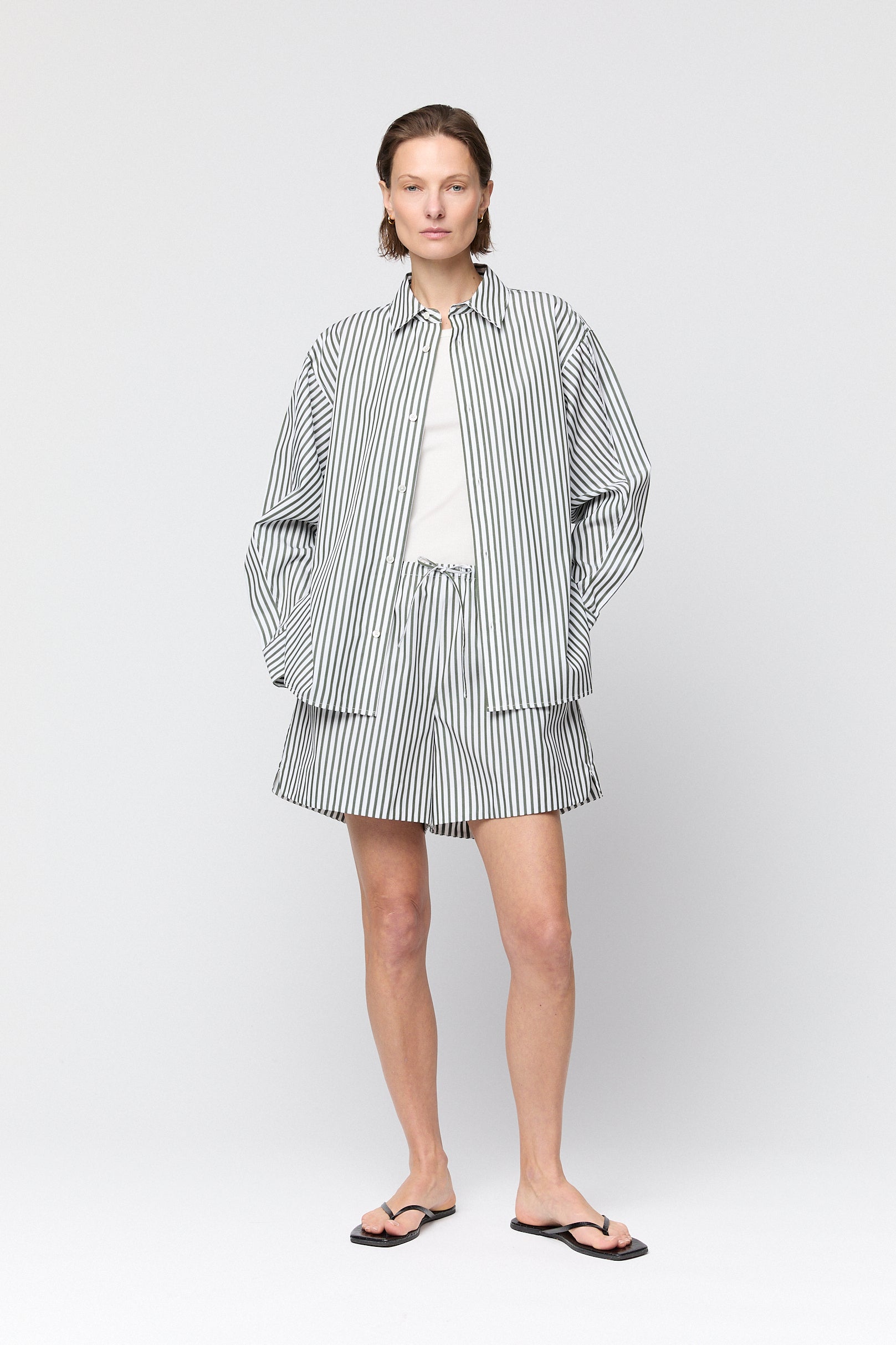 Poplin A-Line Shorts Yellow and Tan Pinstripe