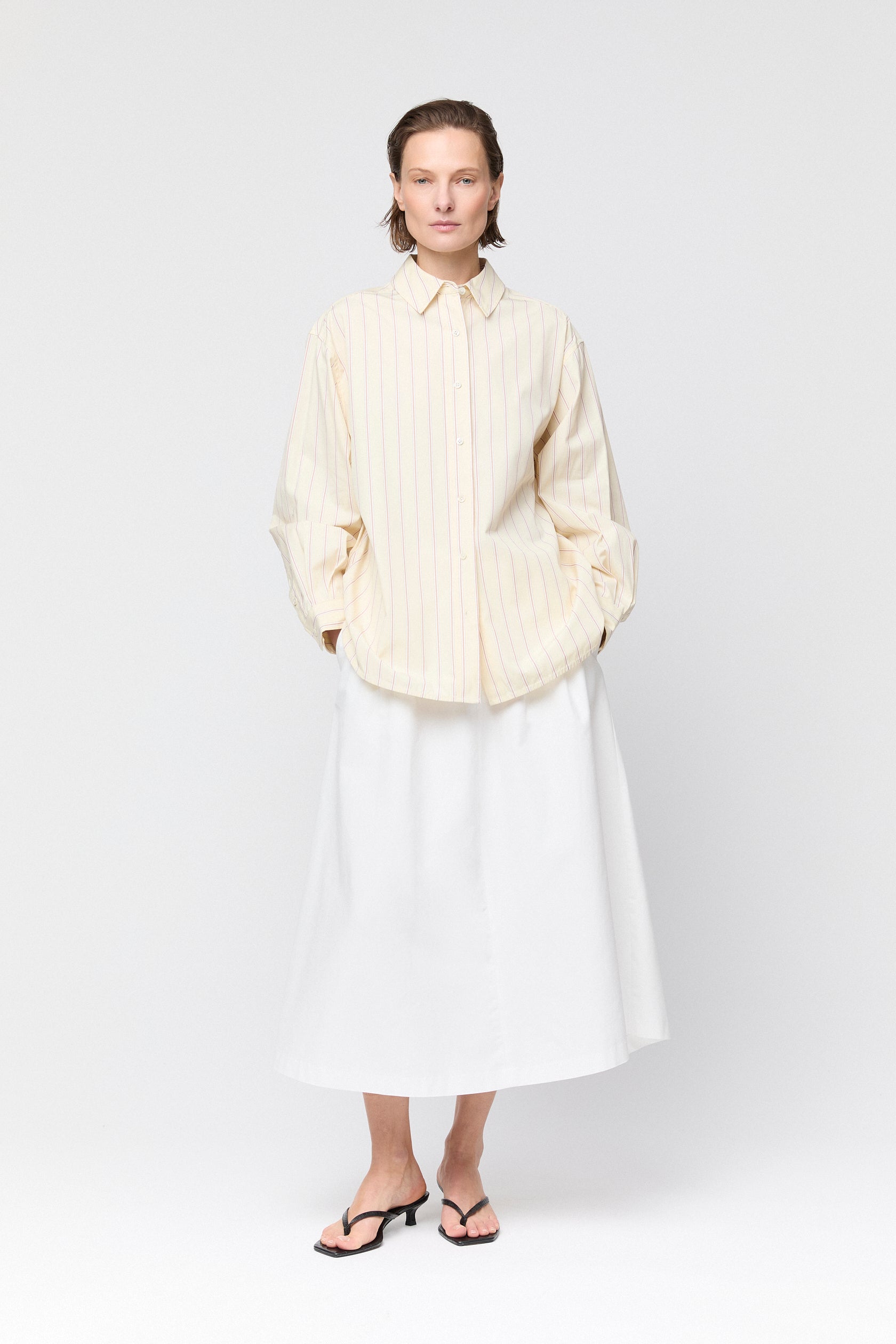 Poplin Workwear Shirt Yellow and Tan Pinstripe
