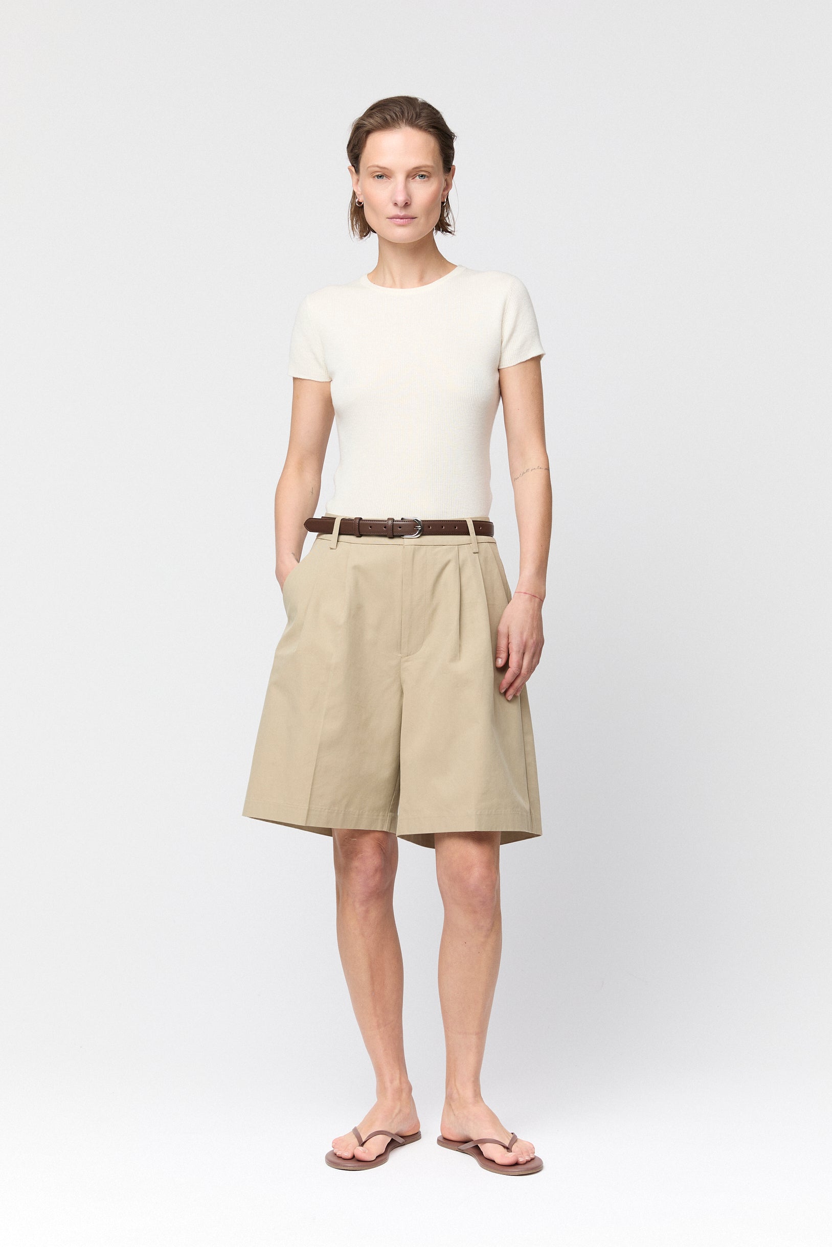 Rib Knit Cap Sleeve Tee Cream