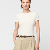 Rib Knit Cap Sleeve Tee Cream