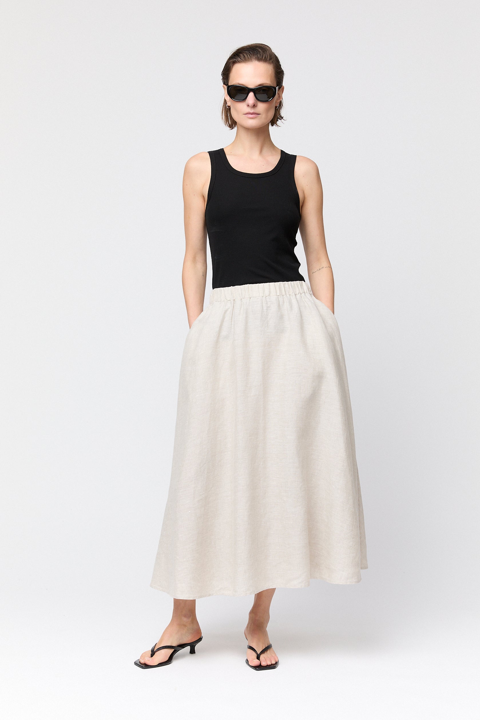 Linen Isabella Skirt Jet Black