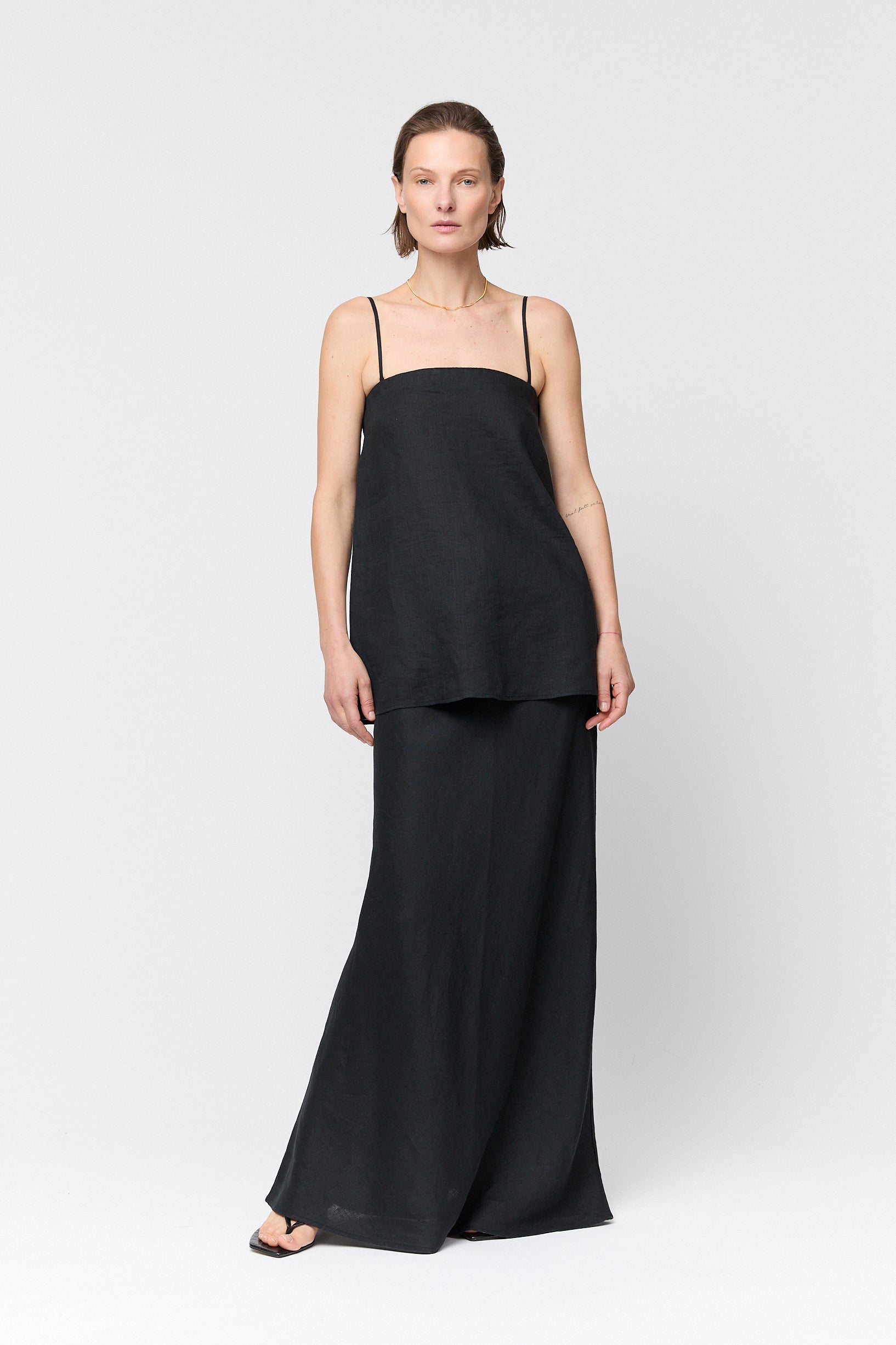 Linen Siena Skirt Jet Black