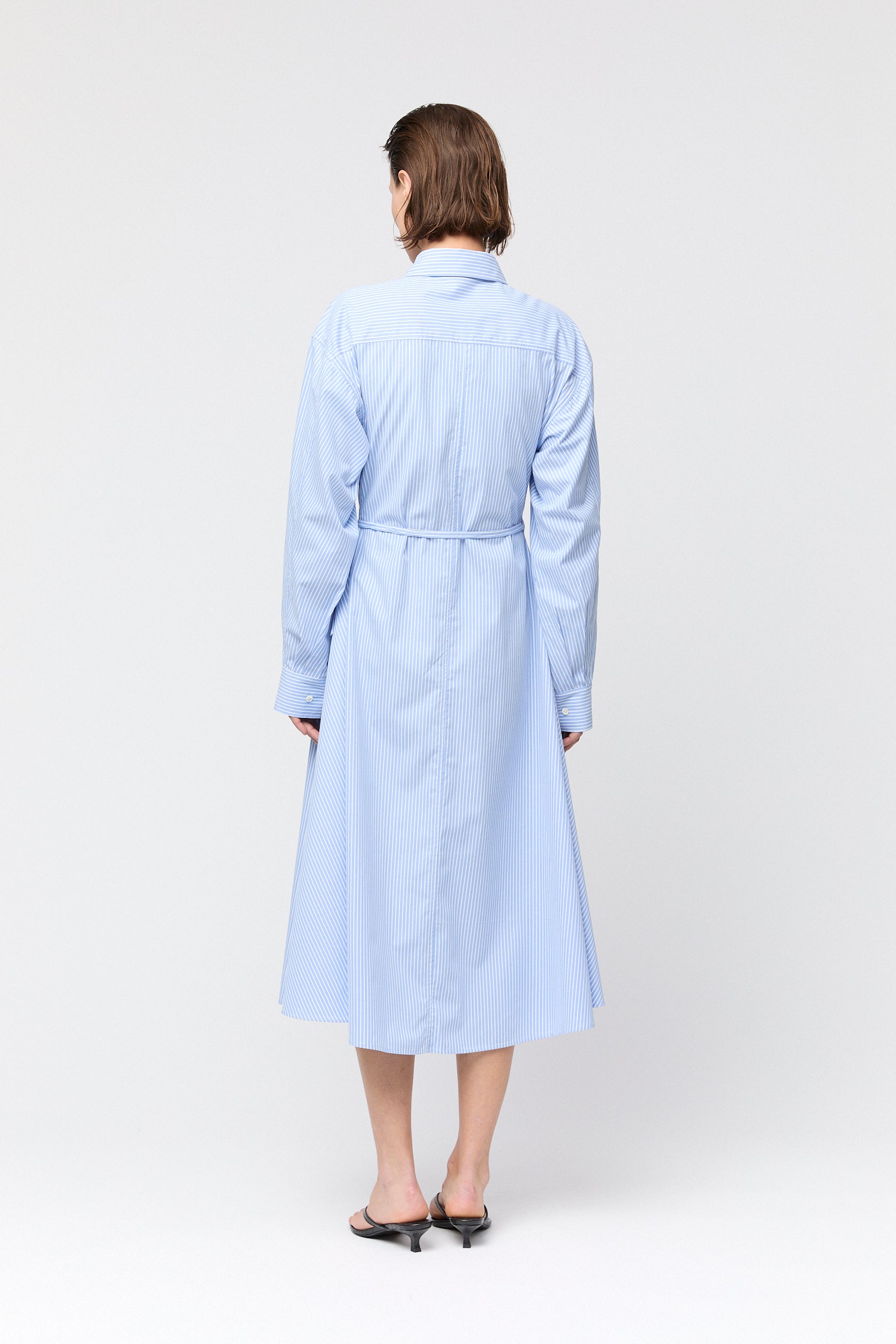 Wrap Shirt Dress Pastel Blue and White Pinstripe
