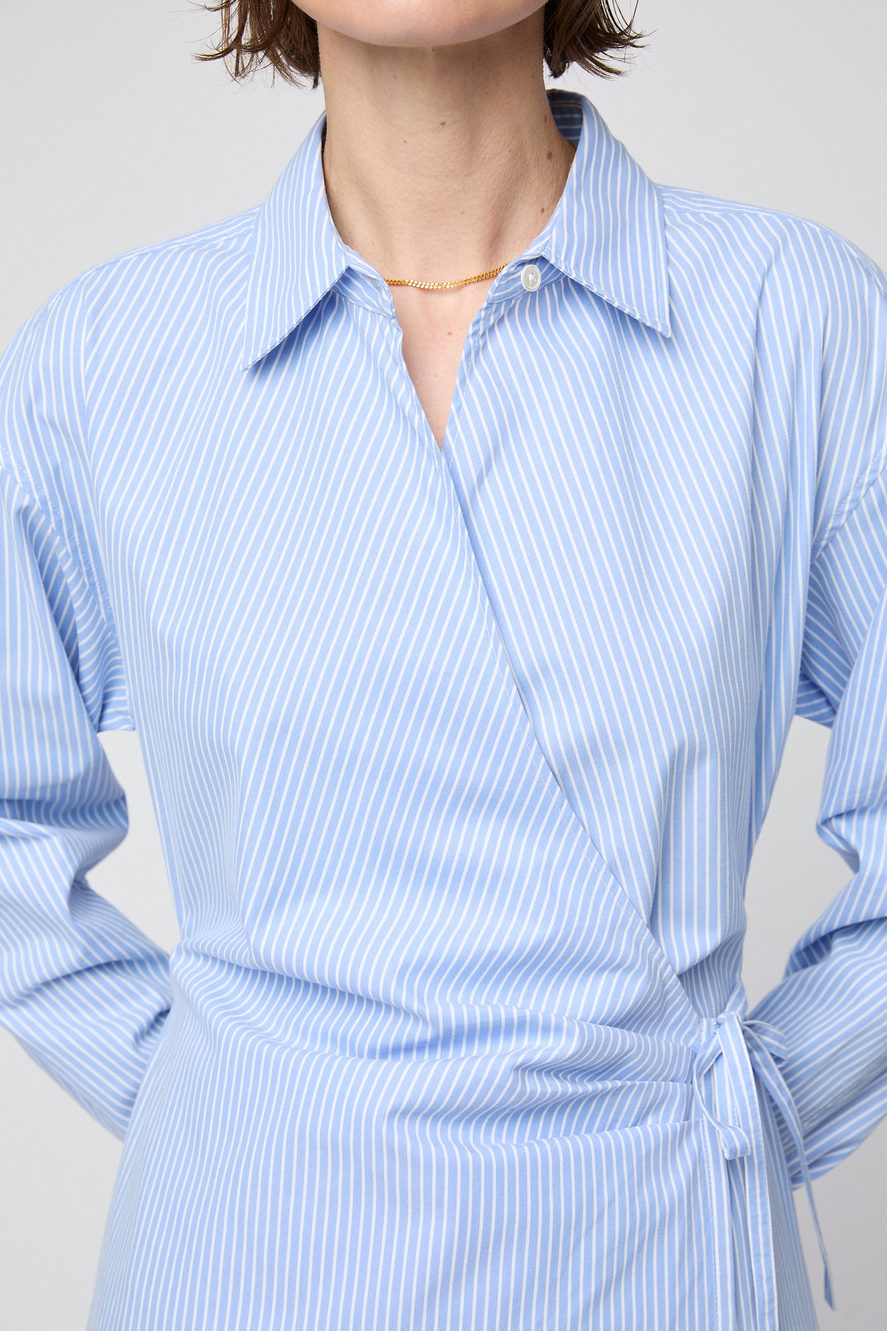 Wrap Shirt Dress Pastel Blue and White Pinstripe