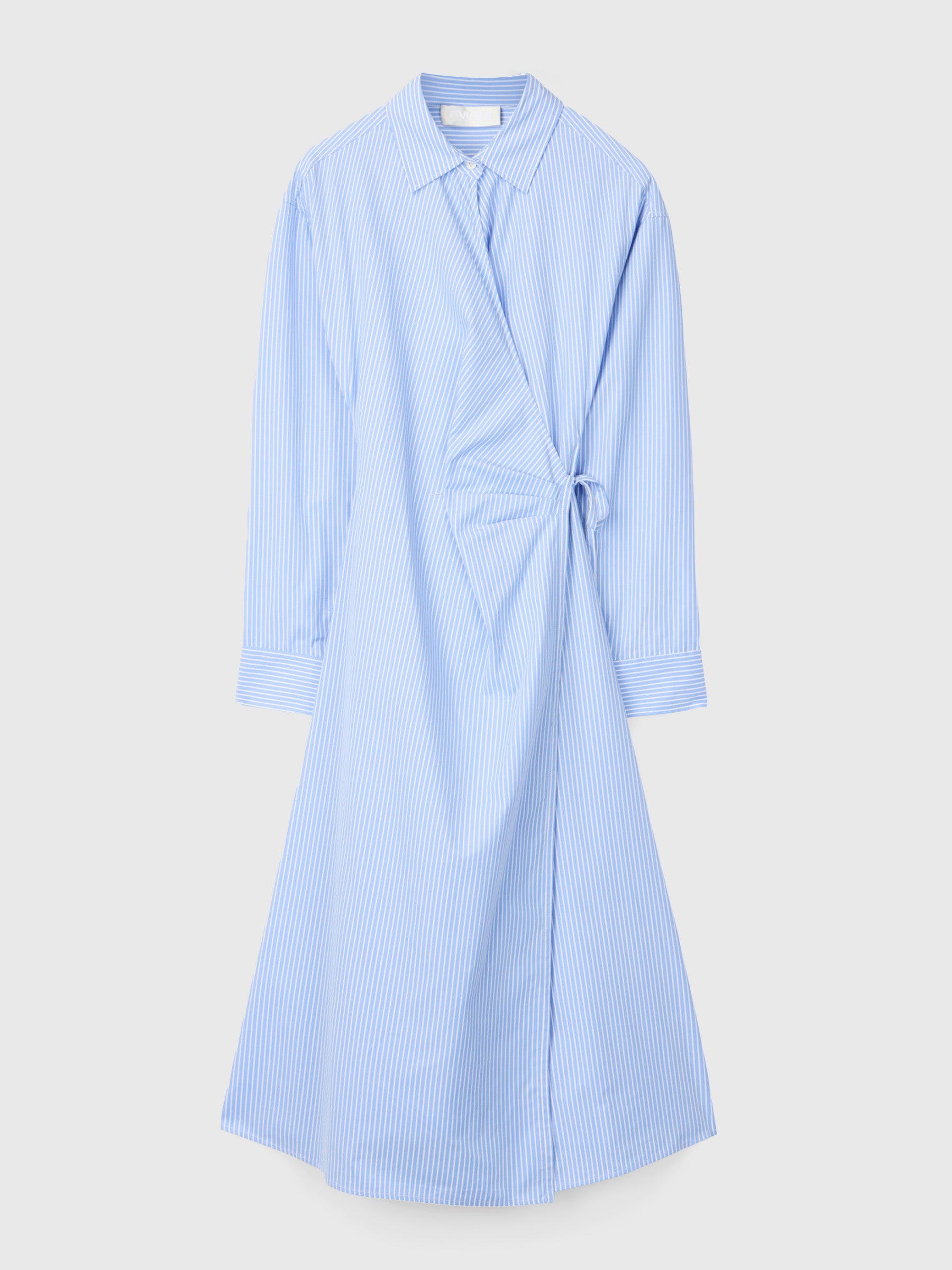 Wrap Shirt Dress Pastel Blue and White Pinstripe