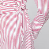 Wrap Shirt Dress White Red Pinstripe
