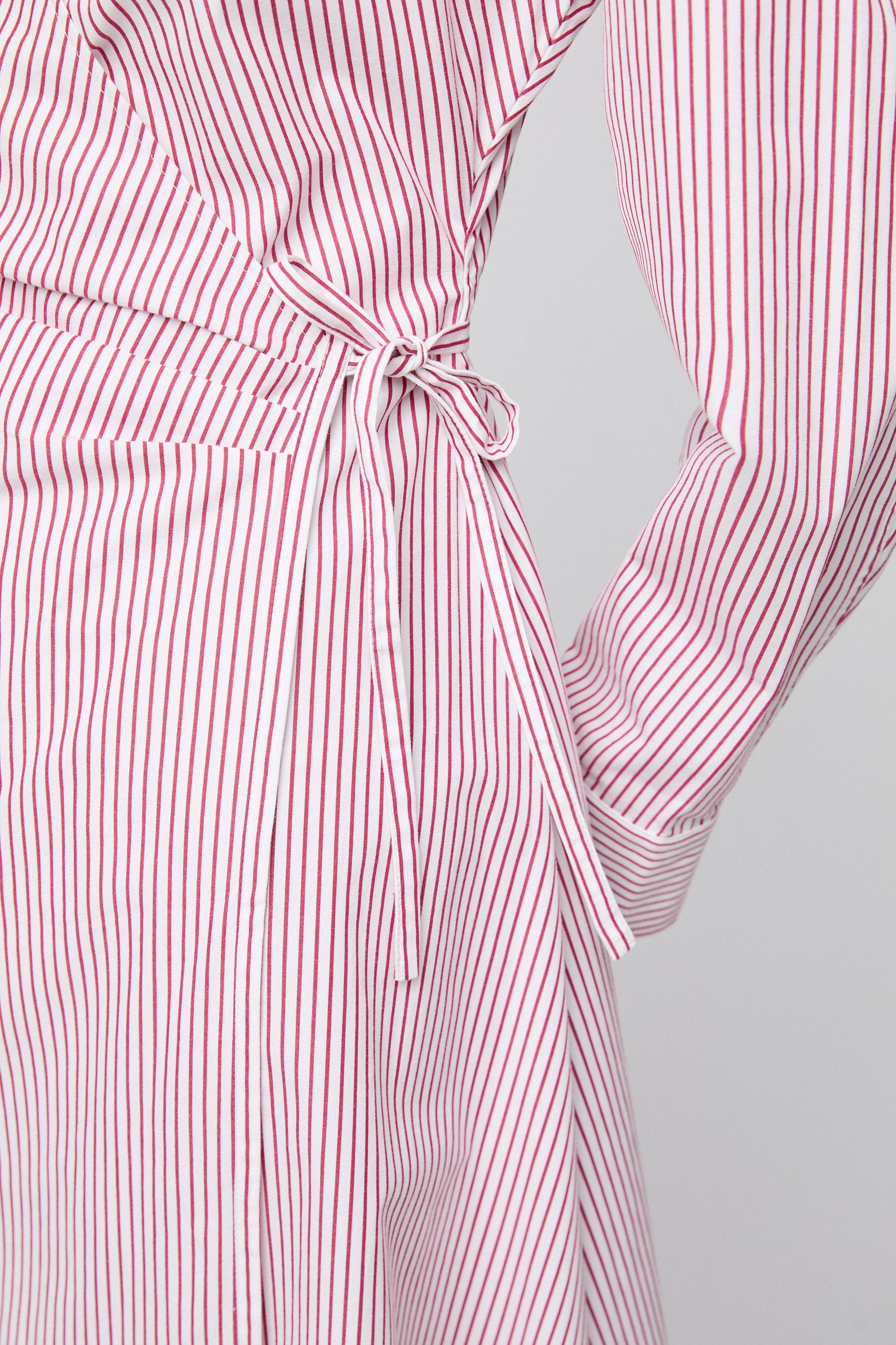 Wrap Shirt Dress White Red Pinstripe