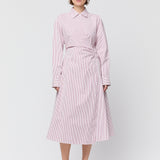 Wrap Shirt Dress White Red Pinstripe