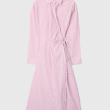 Wrap Shirt Dress White Red Pinstripe