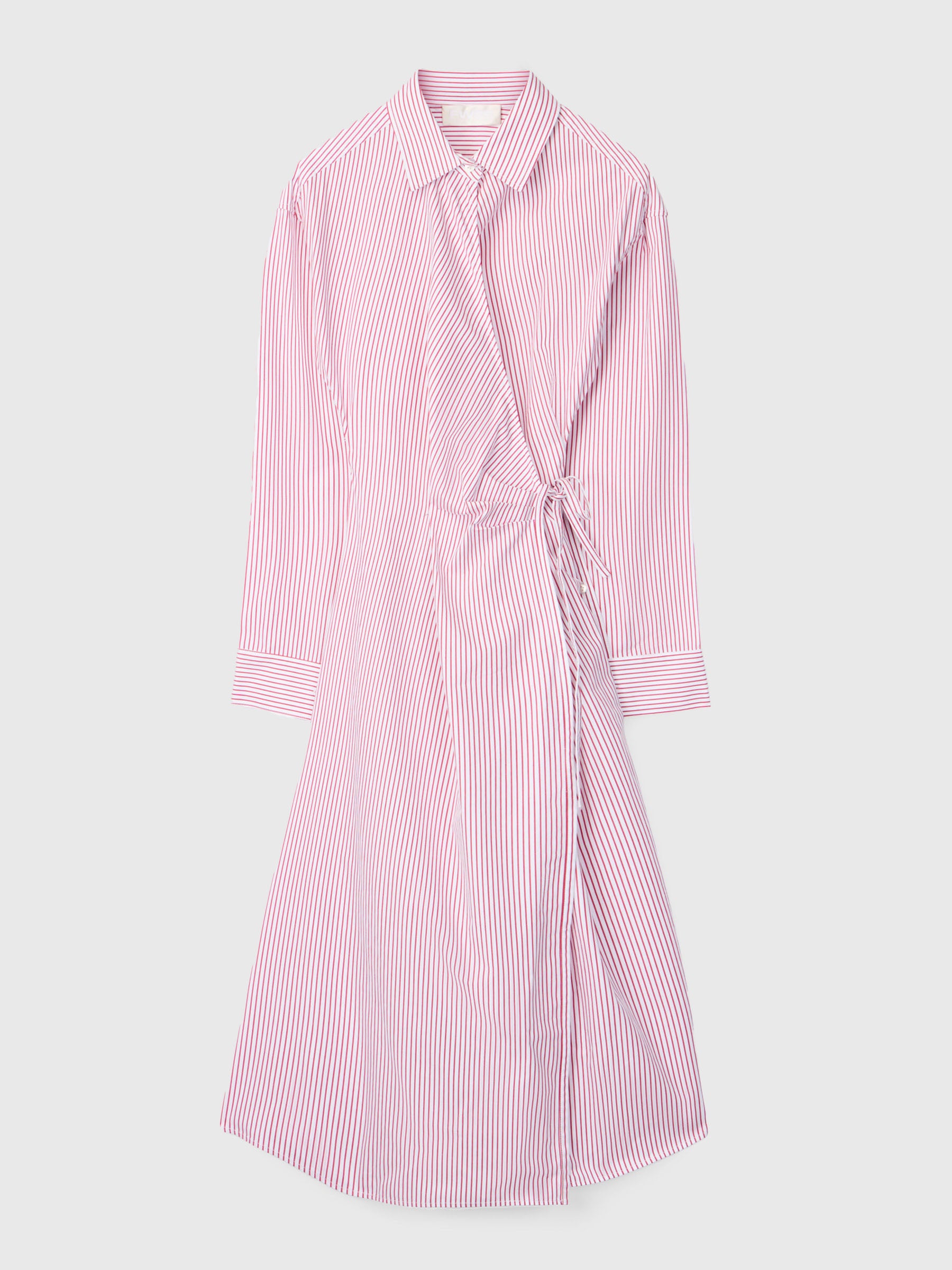 Wrap Shirt Dress White Red Pinstripe