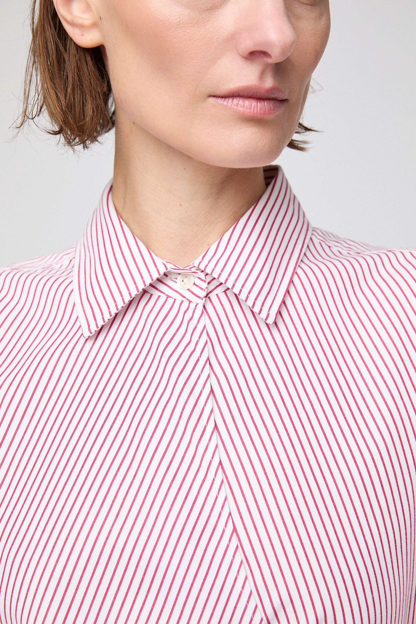 Wrap Shirt Dress White Red Pinstripe