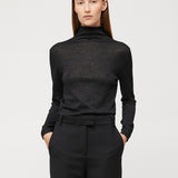 Metallic Wool Turtleneck Long Sleeve Jet Black