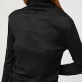Metallic Wool Turtleneck Long Sleeve Jet Black