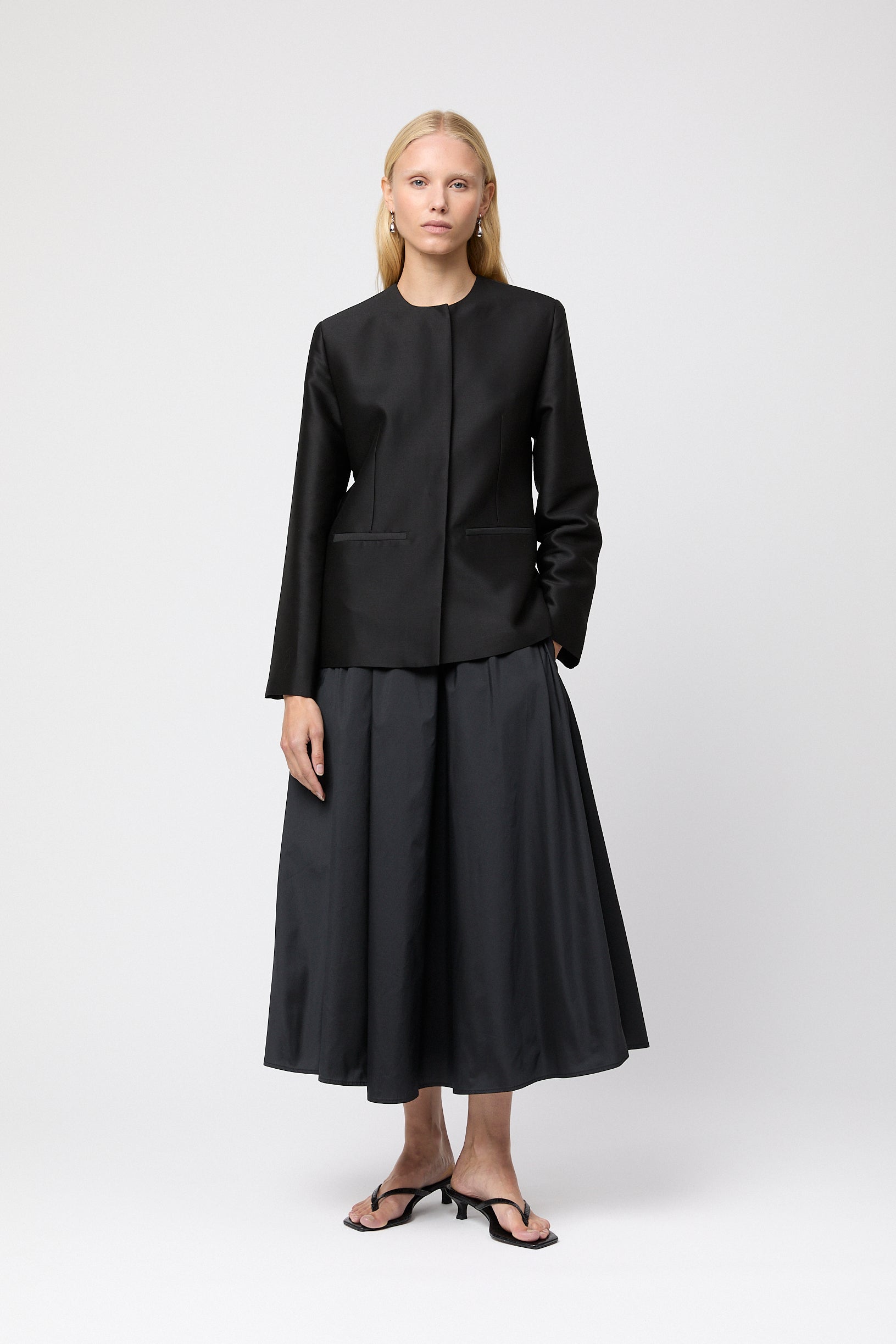 Vivienne Taffeta Midi Skirt Jet Black – Fall Winter Spring Summer