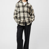 Wood Oversized Flannel Shirt Beige Checked