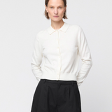 Cotton Silk Collared Cardigan Cream