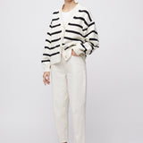 Cotton Mooring Cardigan Cream Black Stripe