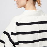Cotton Mooring Cardigan Cream Black Stripe