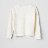 How Long Cable Knit Jet Stream White