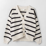 Cotton Mooring Cardigan Cream Black Stripe