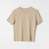 White Calico Knit Tee Camel