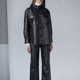 Kansu Croco-Effect Leather Pants Anthracite Black
