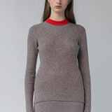 Red Poppy Mock Neck Top Brown Marl