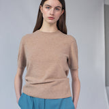 White Calico Knit Tee Camel